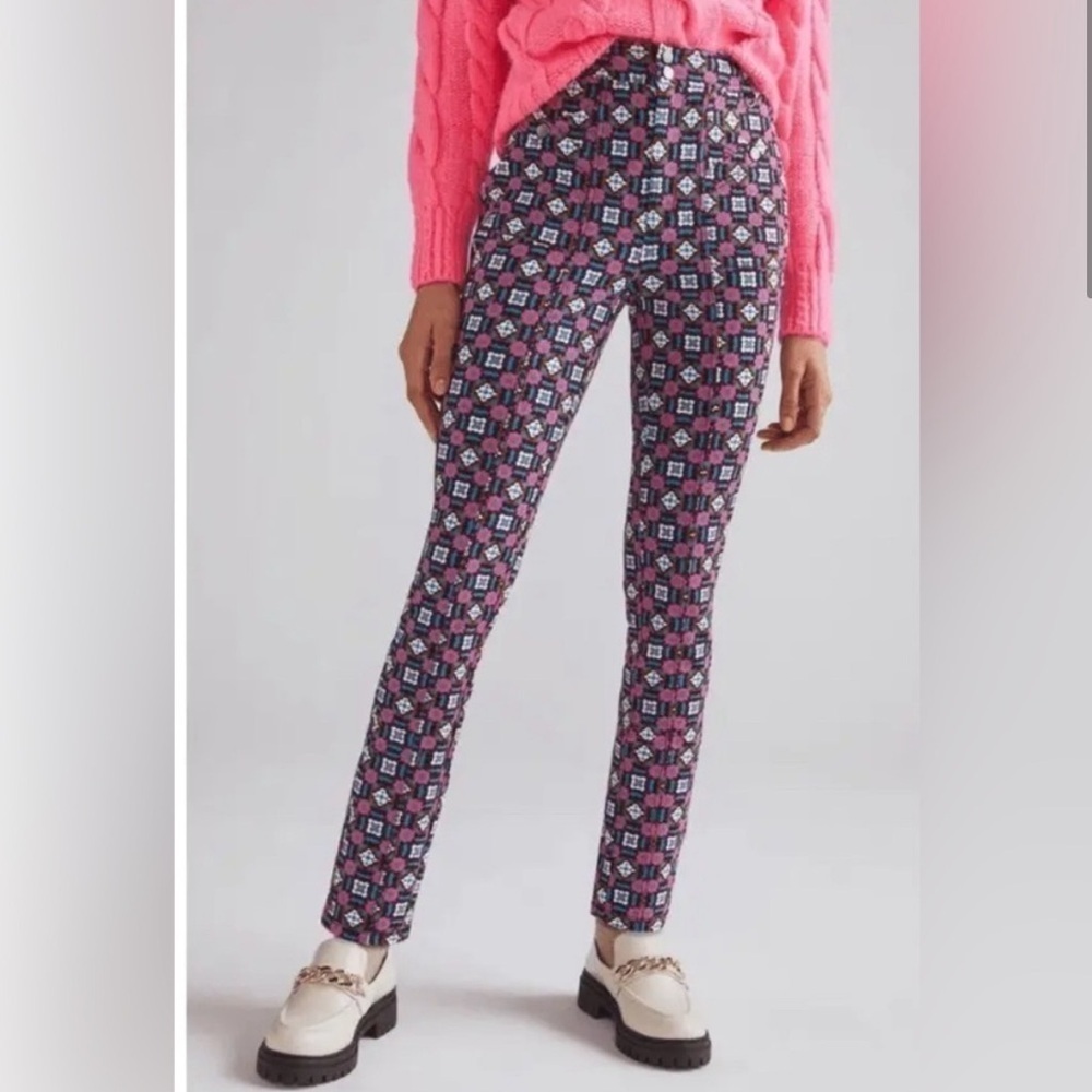 Anthropologie Maeve Floral Geometric Slim Ponte Pants Size 4